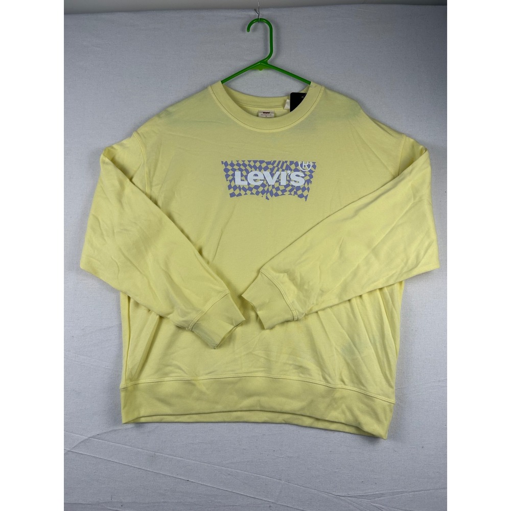 Levis Mens XL Yellow Checkered Batwing Graphic Crewneck Sweatshirt 18686-0196